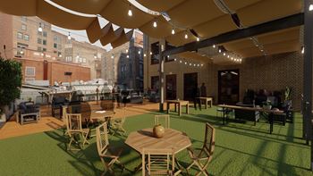 a rendering of the rooftop patio at the building